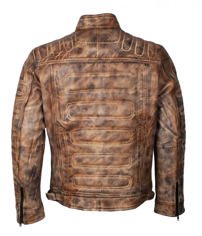 Padded Vintage Brown Waxed Leather Jacket