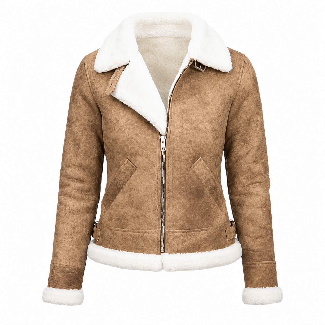 Women’s Brown Suede Leather Shearling Jacket