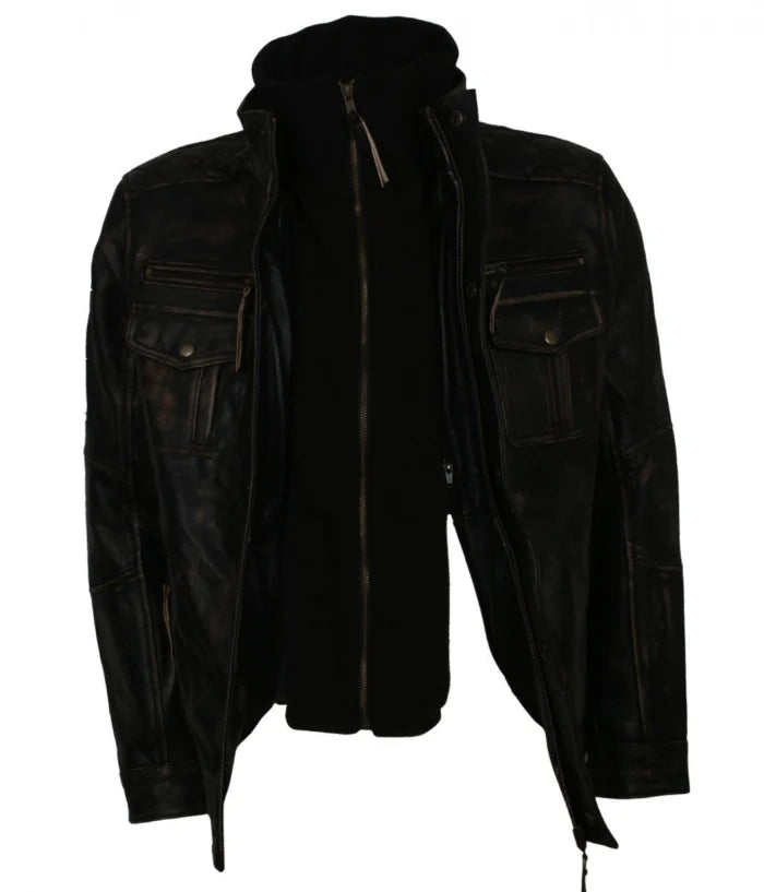 Mens Black Distressed Biker Jacket