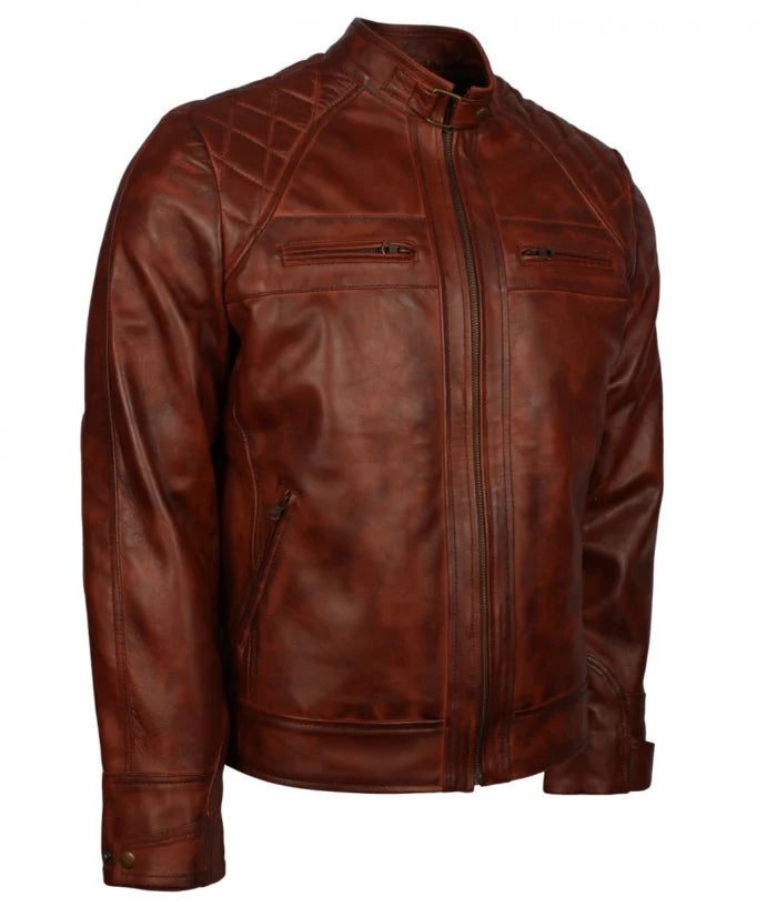 Mens Crocodile Brown Biker Leather Jacket