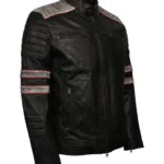 Men’s Distressed Black Striped Motorcycle Leather Jacket