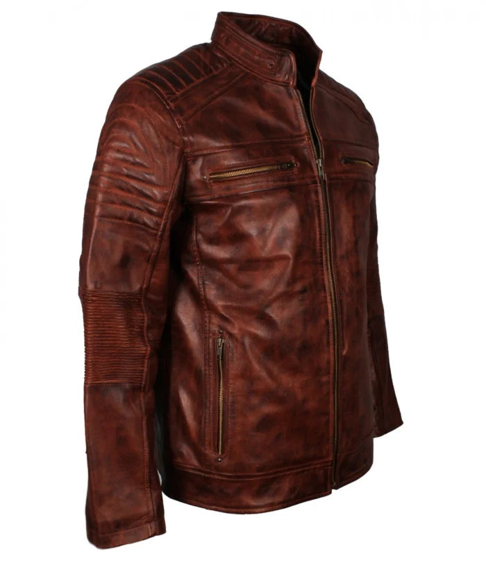 Premium Brown Vintage Café Racer Leather Jacket