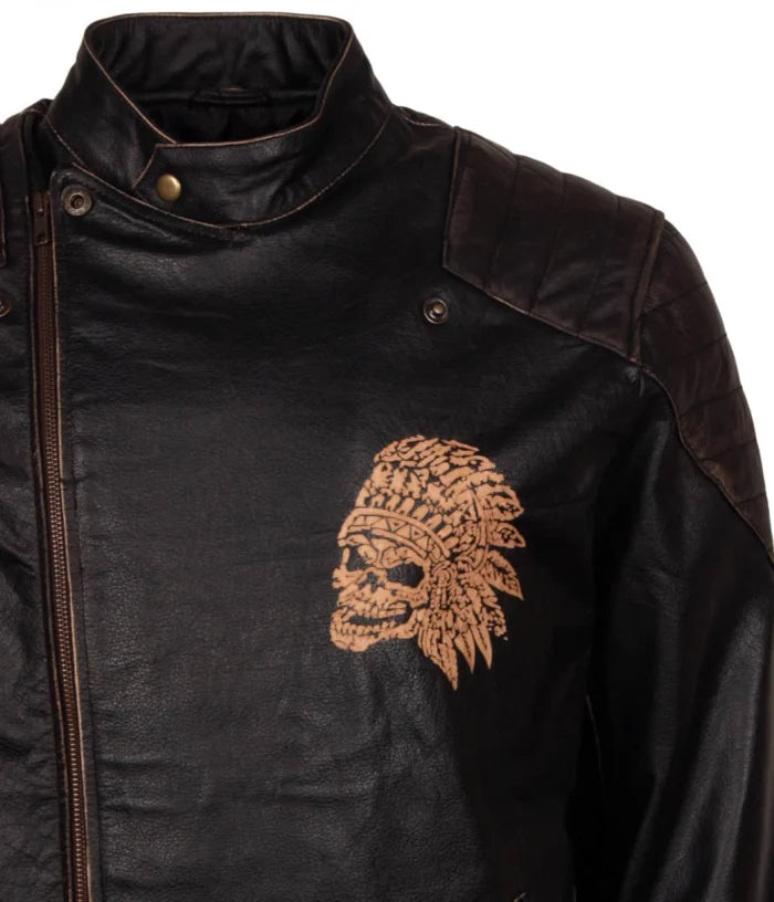 Men’s Apache Black Quilted Motorcycle Biker Leather Jacket