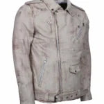 Iconic White Waxed Vintage Biker Leather Jacket