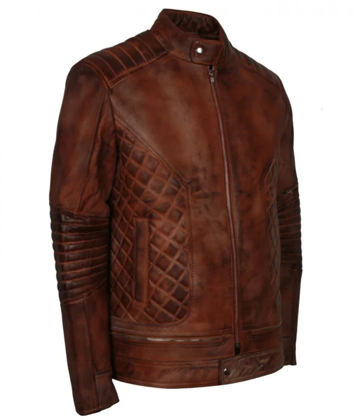 Classic Distressed Brown Leather Jacket – Vintage Style