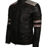 Men’s Distressed Black Striped Motorcycle Leather Jacket