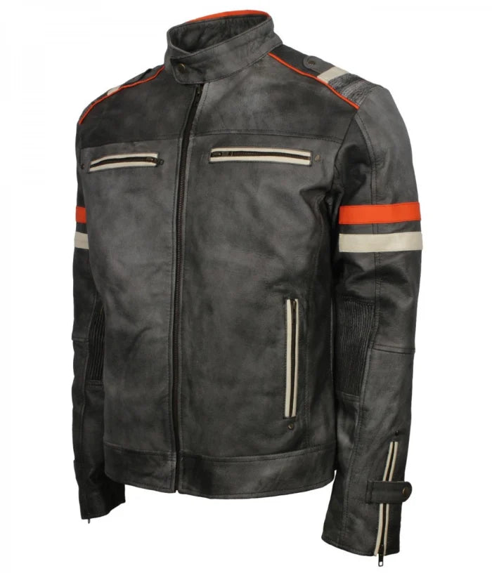 Retro Grey Tough Motorcycle Vintage Leather Jacket