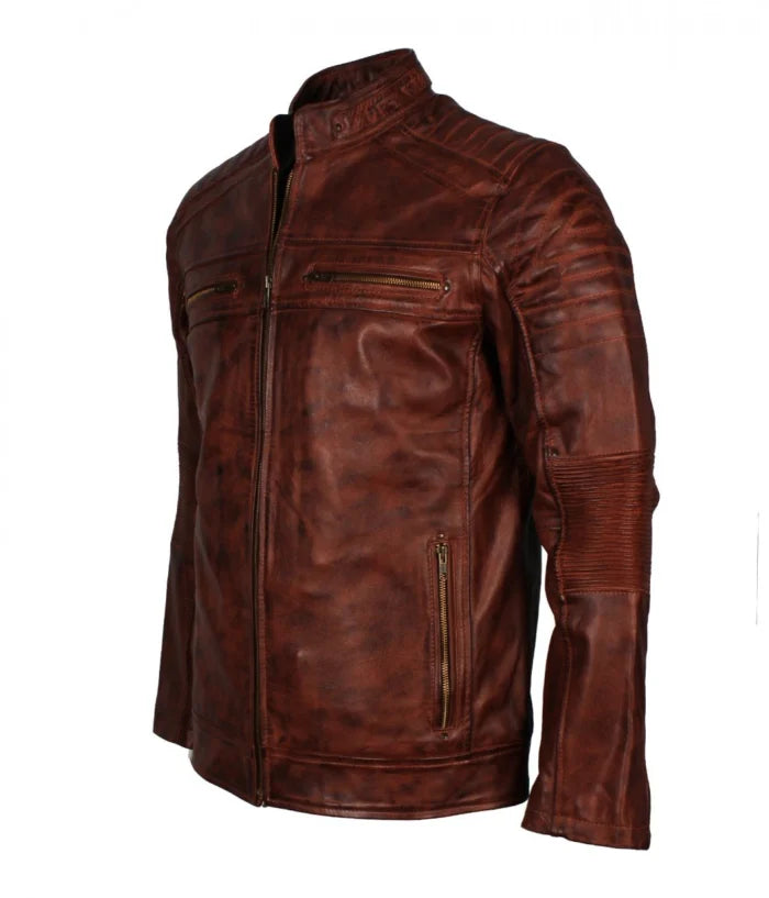 Premium Brown Vintage Café Racer Leather Jacket