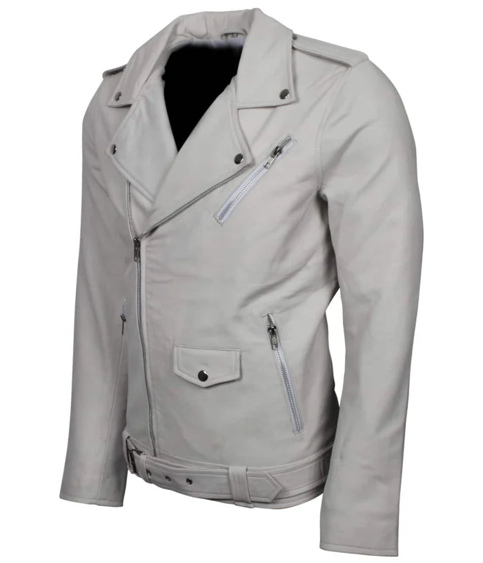 Premium Quality White Brando Lambskin Leather Jacket