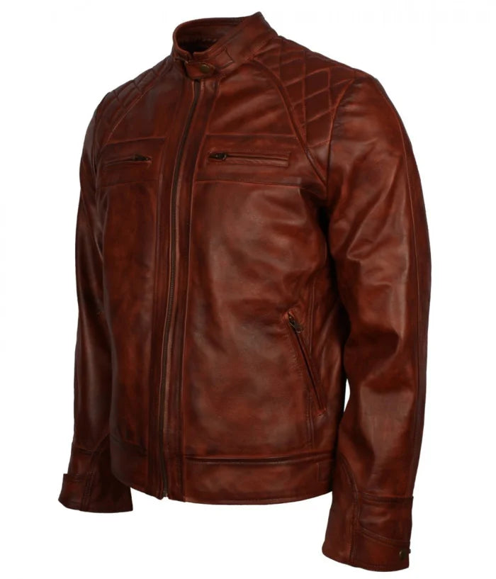 Mens Crocodile Brown Biker Leather Jacket