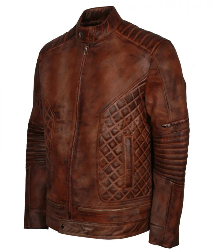 Classic Distressed Brown Leather Jacket – Vintage Style