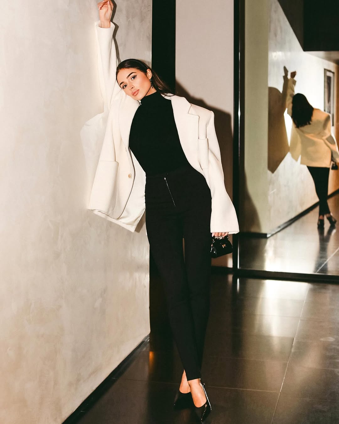 Luxury Ivory White Tailored Wool Blend Long Coat