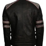 Men’s Distressed Black Striped Motorcycle Leather Jacket