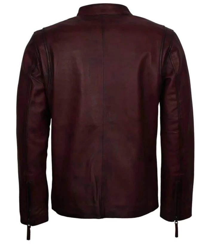 Men’s Retro Maroon Genuine Leather Biker Jacket