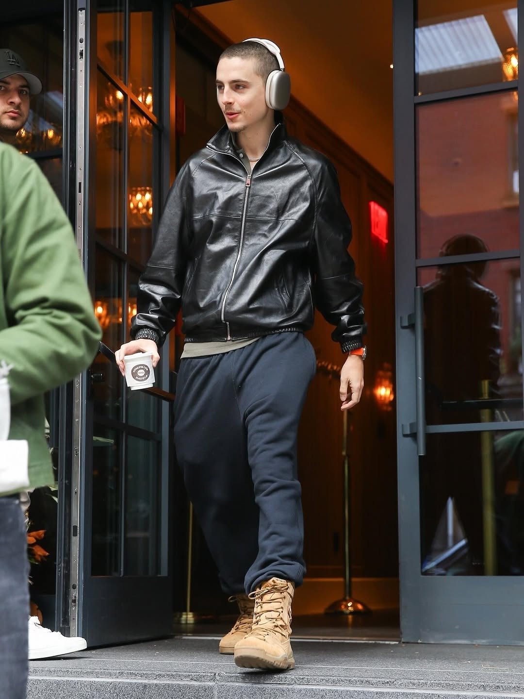Timothée Chalamet Casual Black Leather Bomber Jacket