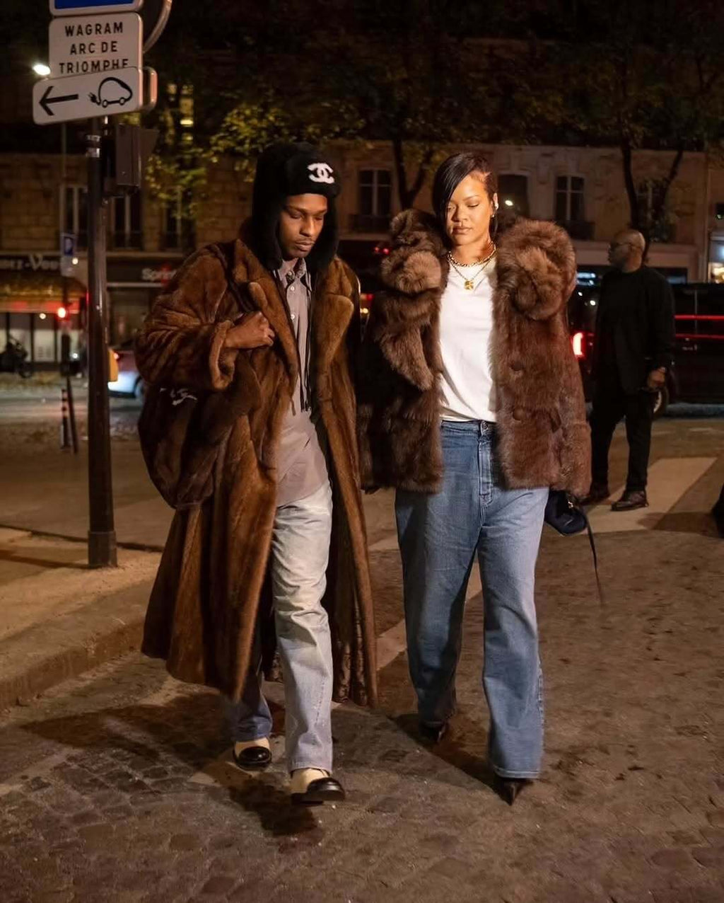 A$AP Rocky & Rihanna Style Unisex Luxury Brown Faux Fur Coat