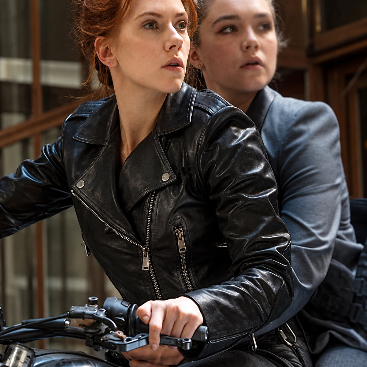 Hollywood Jackets Women's Black Widow Natasha Romanoff Moto Leather Jacket