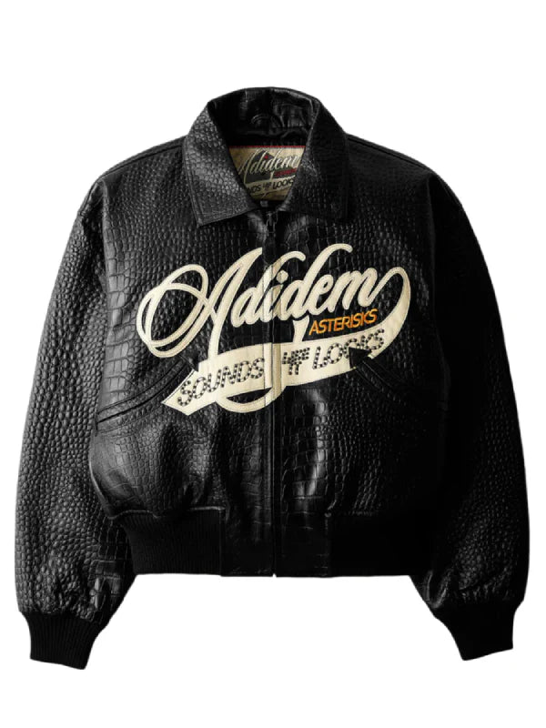 Adidem Asterisks Crocodile Cursive Leather Bomber Jacket