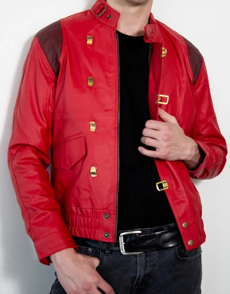 Men's Akira Kaneda Vintage Red Real Leather Jacket – Premium Biker Motorcycle Style