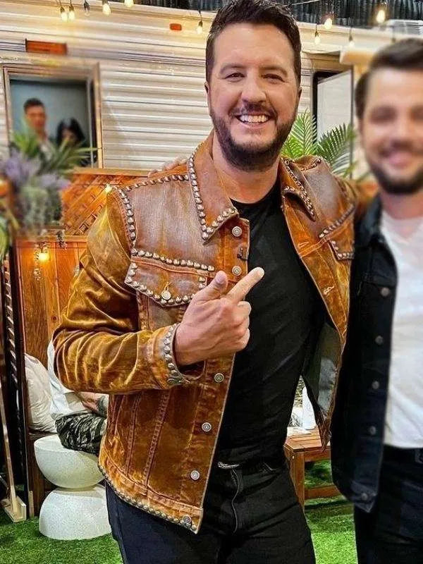 Hollywood Jackets Luke Bryan American Idol Studded Brown Suede Jacket