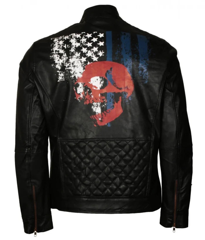 American Skull Men’s Black Motorcycle Leather Jacket
