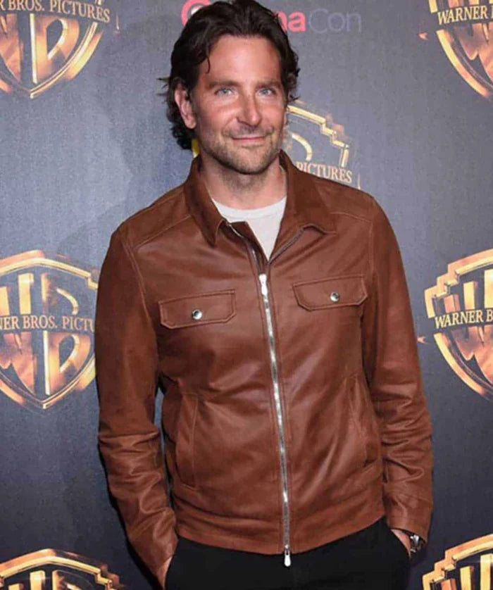 Classic Brown Leather Jacket in Bradley Cooper Style