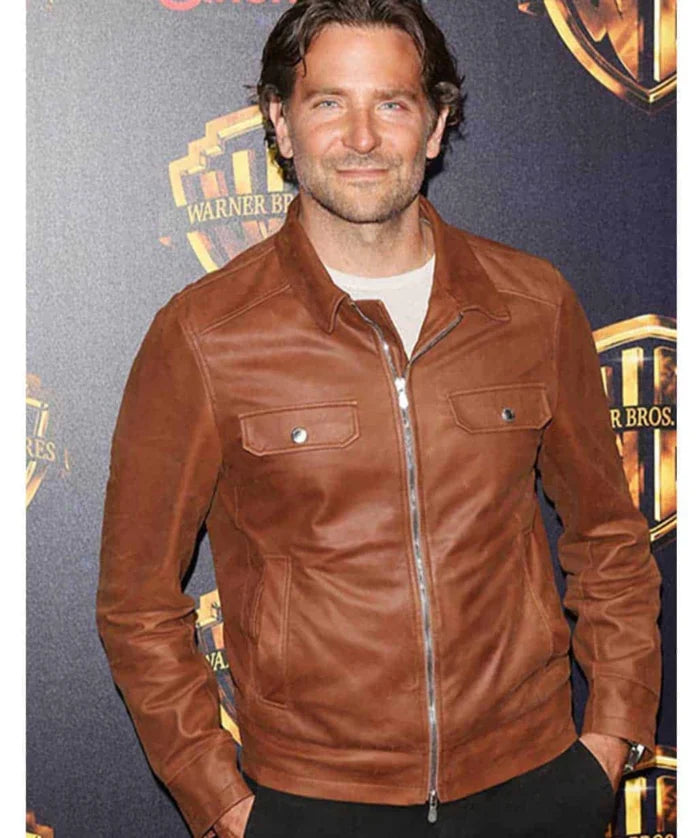 Classic Brown Leather Jacket in Bradley Cooper Style