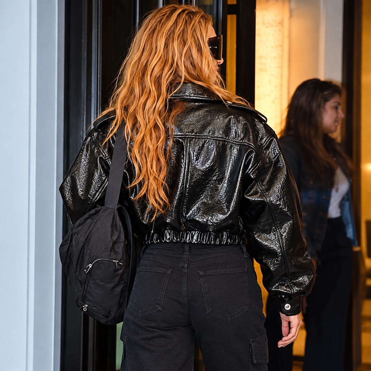 Shakira Shiny Black Leather Jacket – Hollywood Jackets