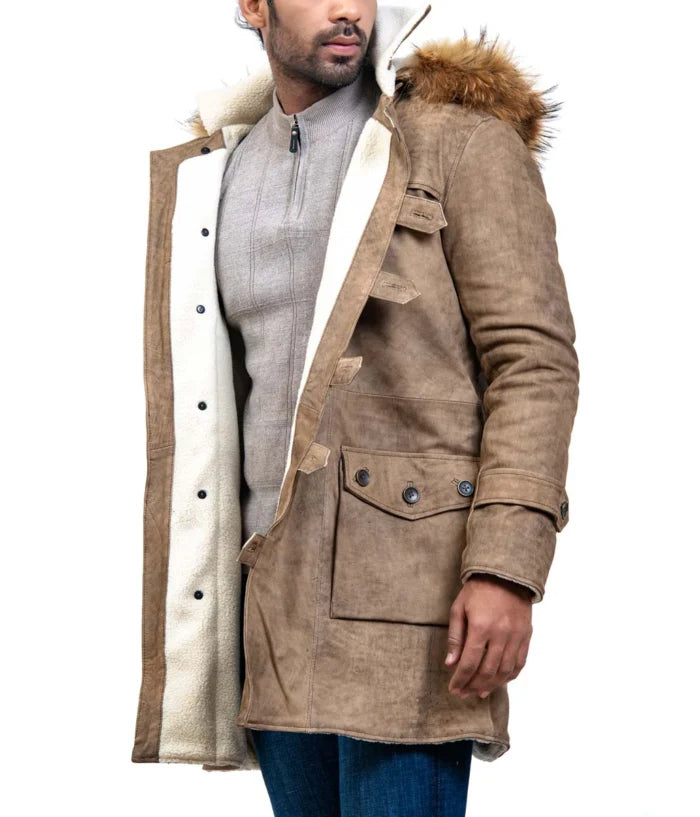 Luxury Long Leather Coat with Real Fox Fur Hood – Bane Inspired