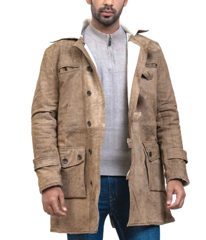 Luxury Long Leather Coat with Real Fox Fur Hood – Bane Inspired