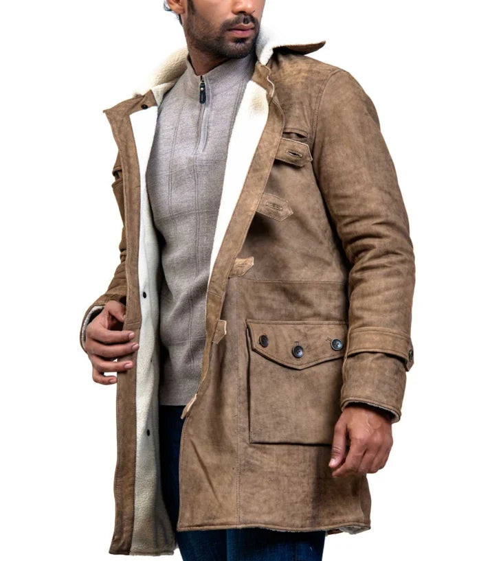 Luxury Long Leather Coat with Real Fox Fur Hood – Bane Inspired