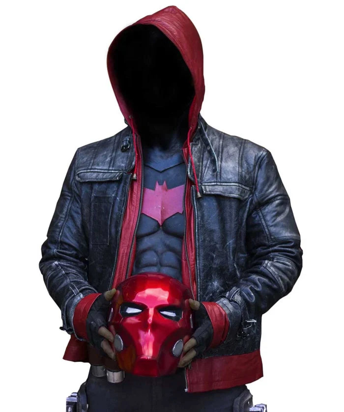 Tactical Red Hood Leather Jacket for Cosplay