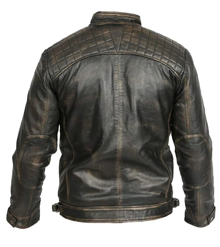 Men Distressed Cow Men Motorcycle Leather Jacket