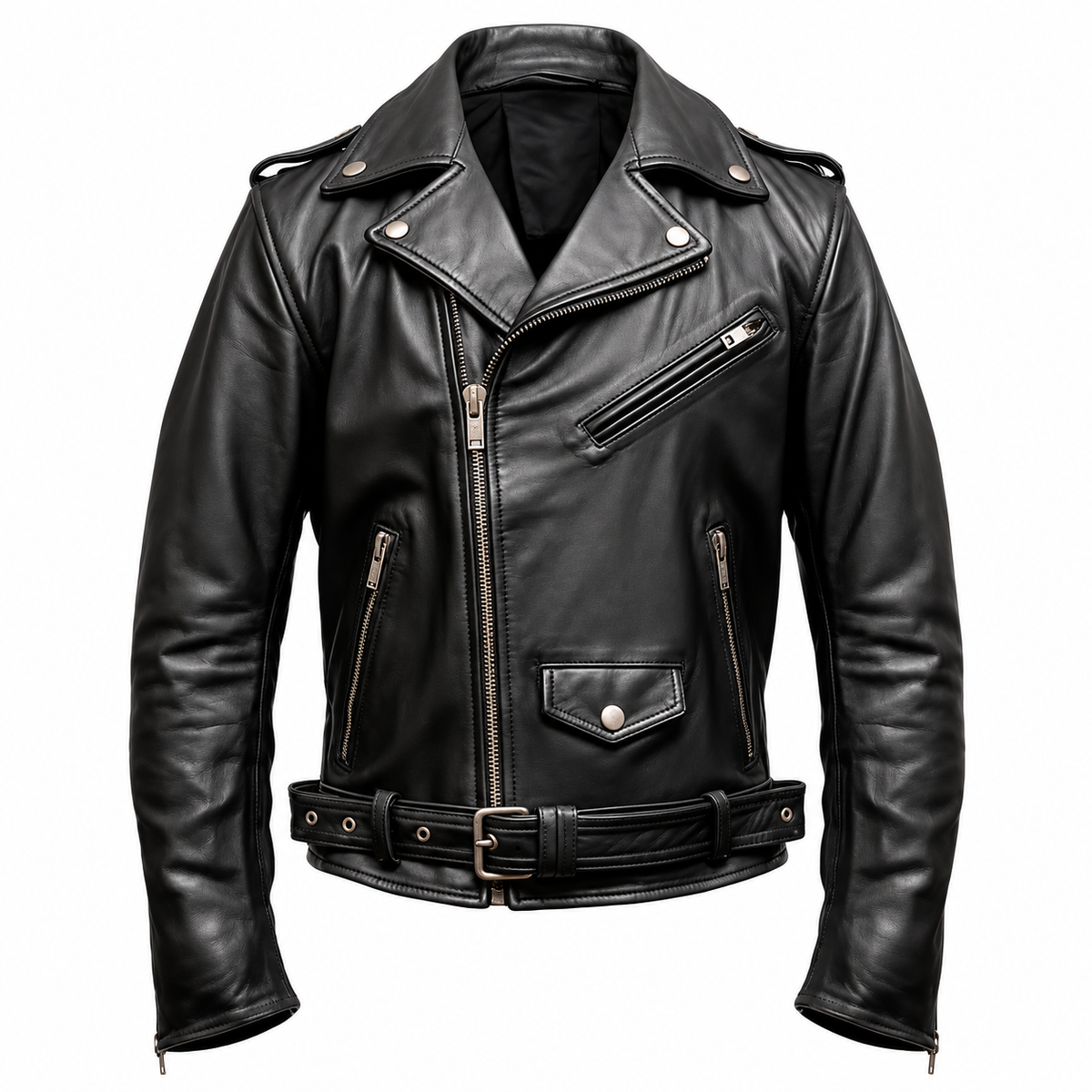 Hollywood Jackets Men's Black Biker Genuine Leather Jacket