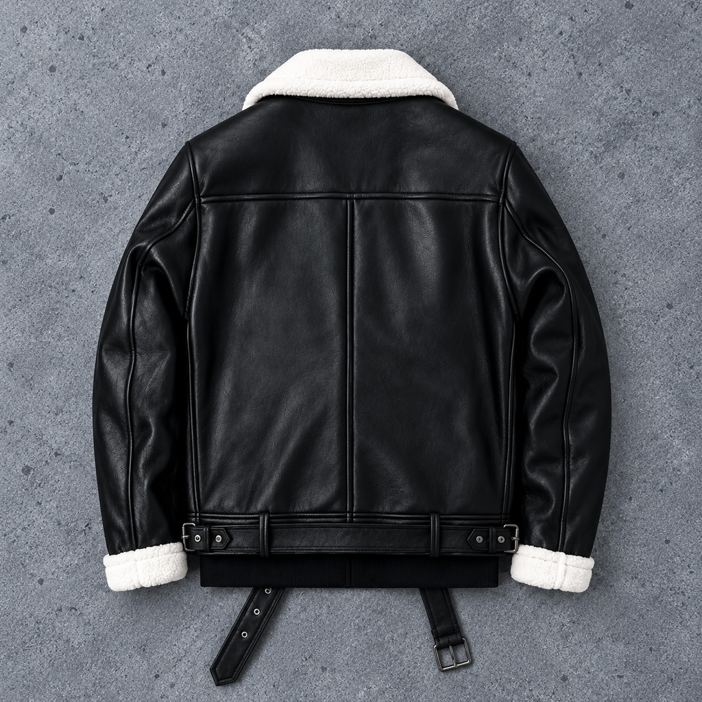 Hollywood Jackets Men’s Black Leather Shearling Aviator Jacket