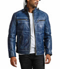 Hollywood Jackets Men’s Blue Cafe Racer Vintage Biker Leather Jacket