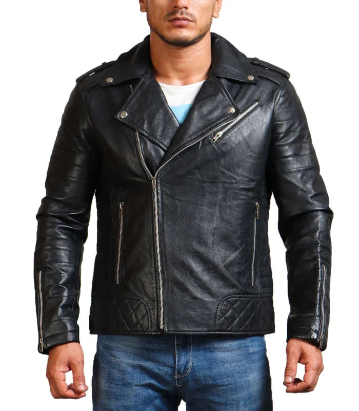 Luxury Men’s Black Cowhide Leather Riding Jacket
