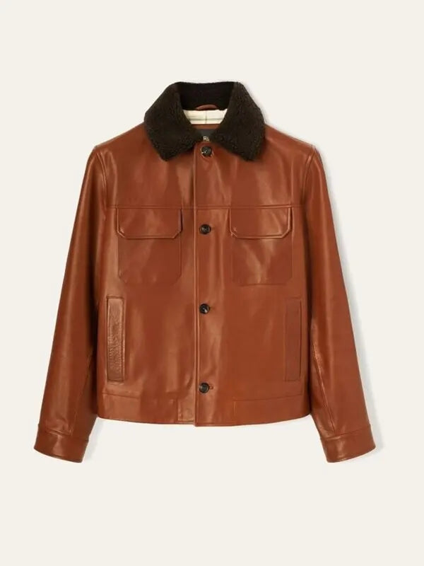 Hollywood Jackets Brad Pitt Art Exhibit LA Brown Shearling Leather Jacket