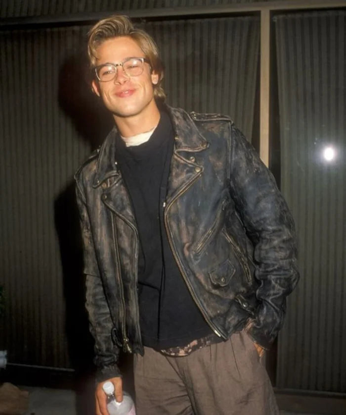 Brad Pitt Inspired Distressed Black Leather Jacket