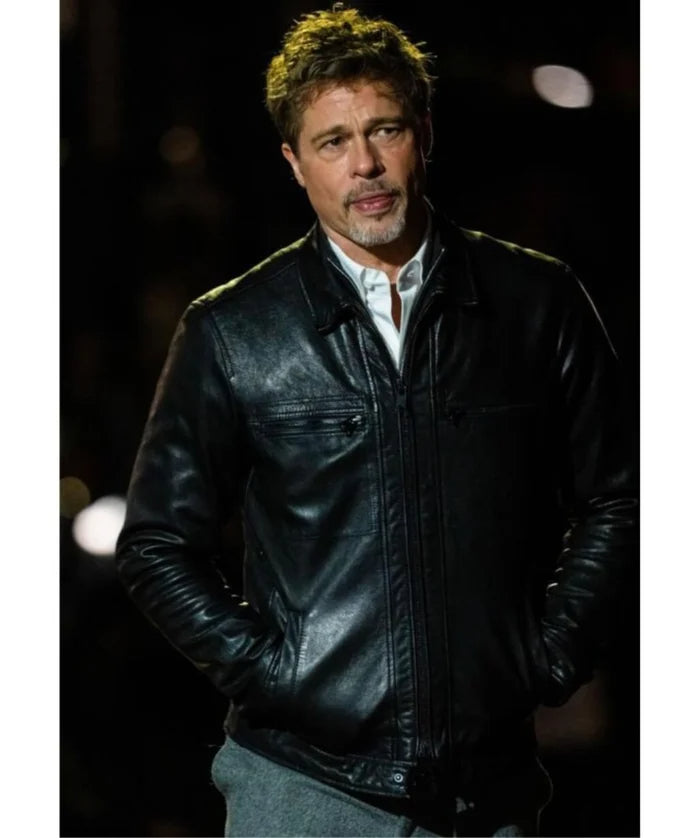 Hollywood Jackets Brad Pitt Wolves Black Leather Jacket