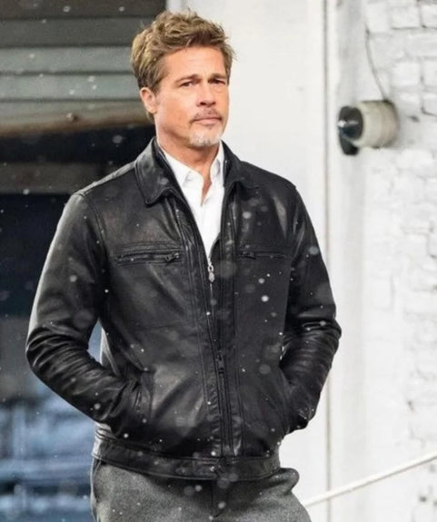 Hollywood Jackets Brad Pitt Wolves Black Leather Jacket