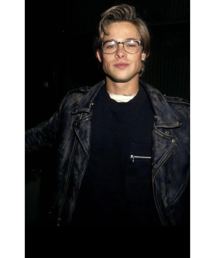 Brad Pitt Inspired Distressed Black Leather Jacket