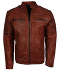 Men's Vintage Brown Quilted Biker Leather Jacket Front Side View