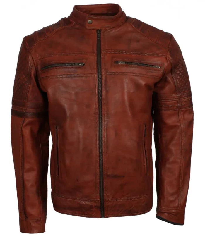 Men’s Brown Vintage Quilted Fashion Leather Jacke