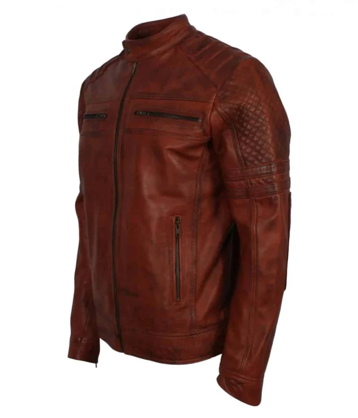 Men’s Brown Vintage Quilted Fashion Leather Jacke