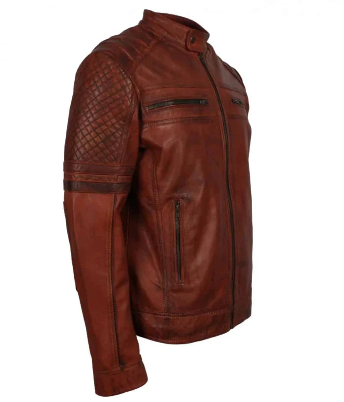 Men’s Brown Vintage Quilted Fashion Leather Jacke