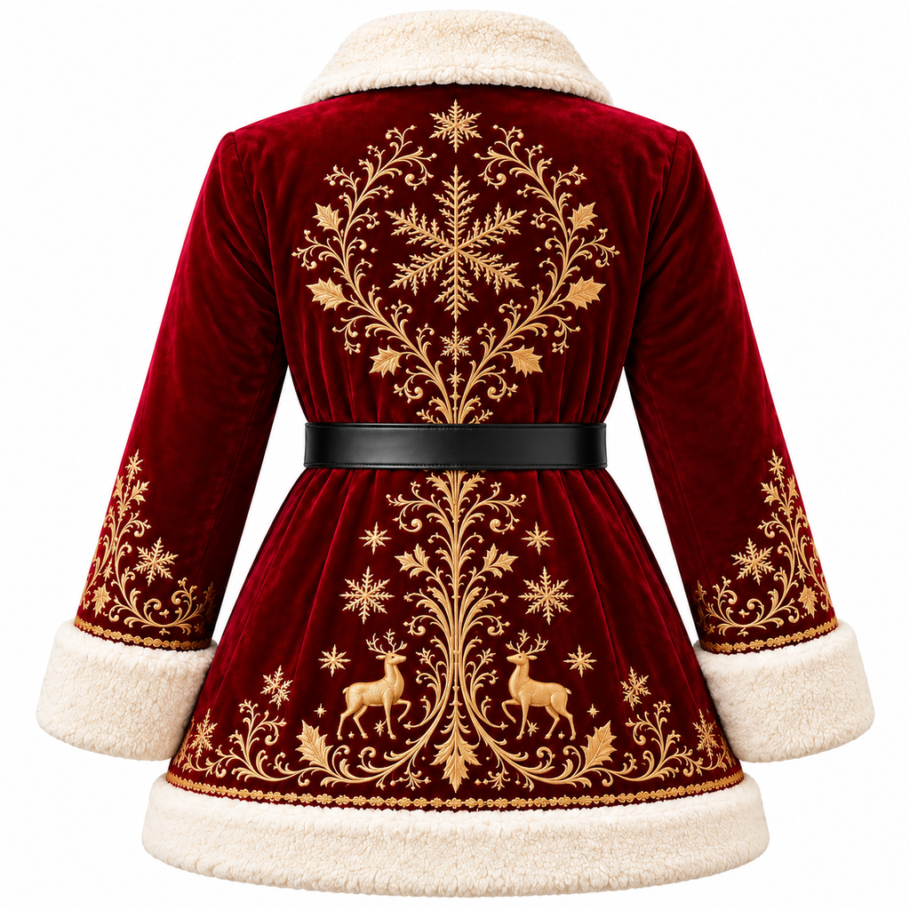 Hollywood Jackets Women's Burgundy Velvet Christmas Coat with Gold Embroidery