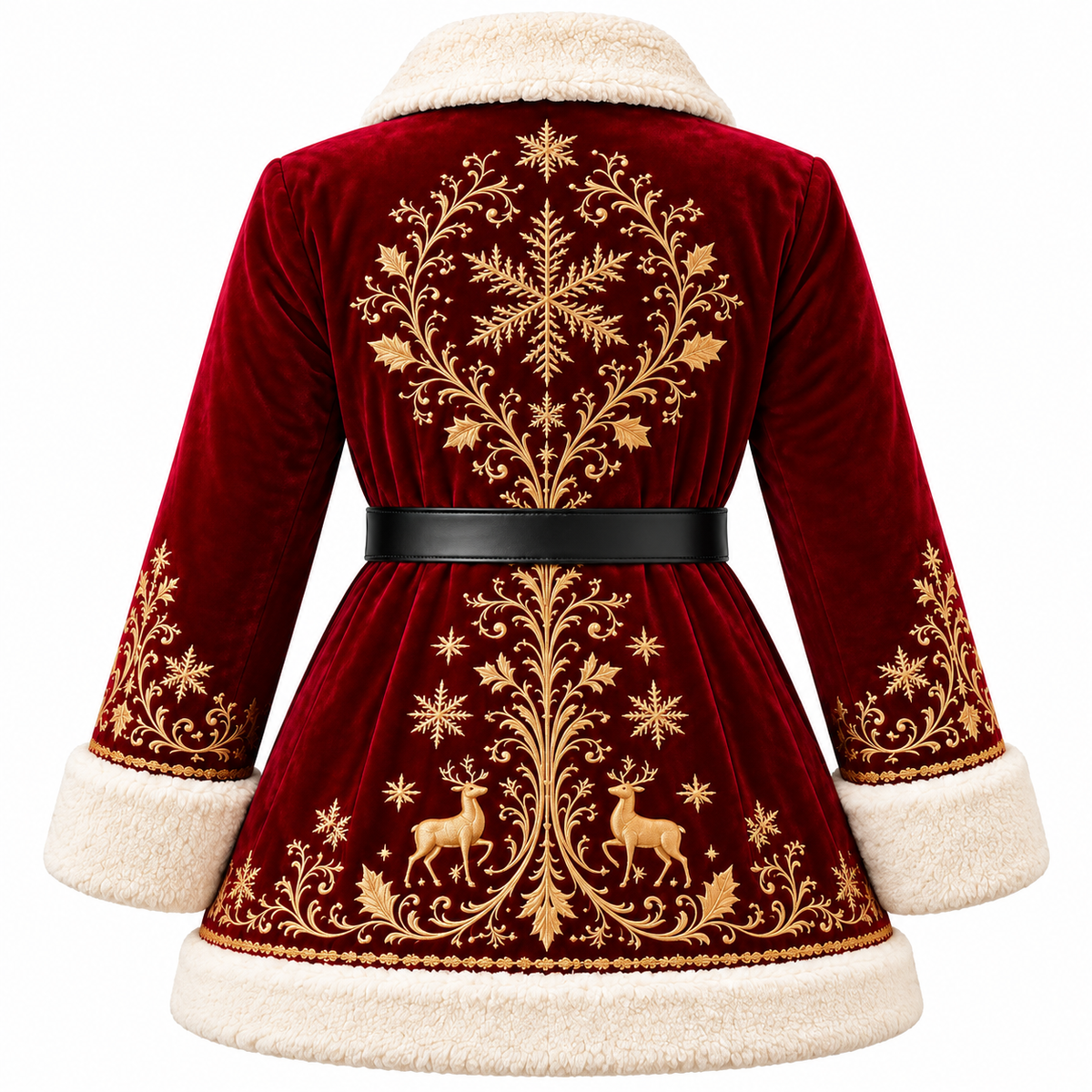 Hollywood Jackets Women's Burgundy Velvet Christmas Coat with Gold Embroidery