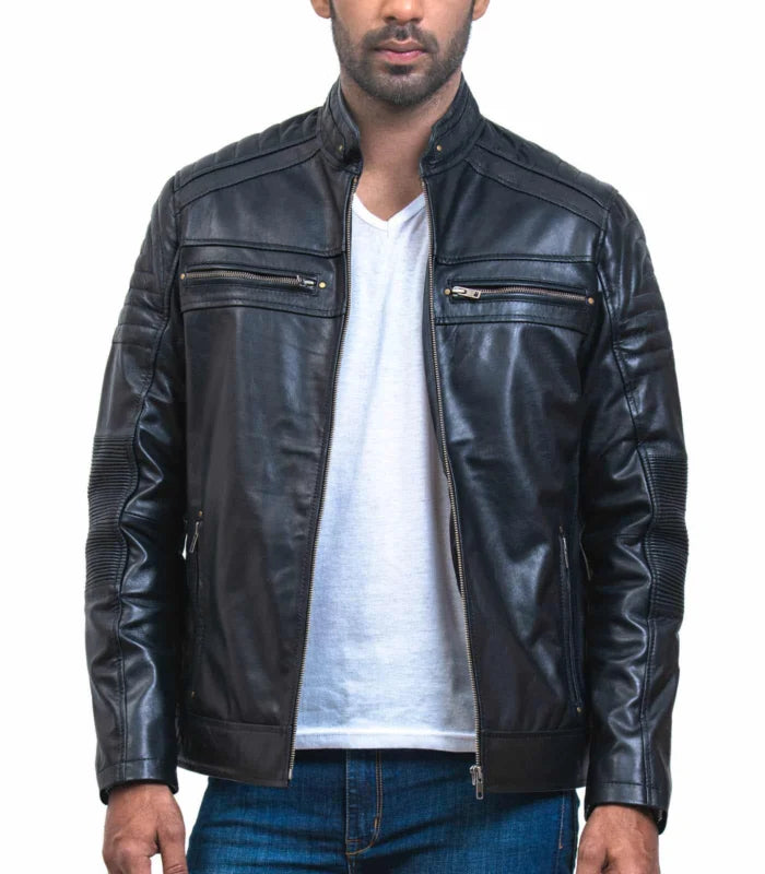 Men’s Black Cafe Racer Leather Jacket