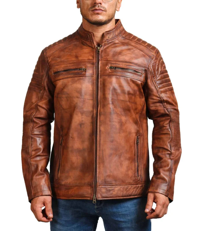 Men’s Brown Cowhide Café Racer Leather Jacket